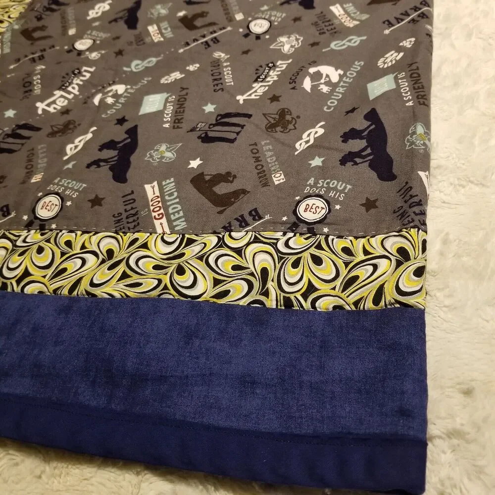 Boy Scouts of America (BSA) Blanket Throw Blue Gray Yellow Handmade Cotton